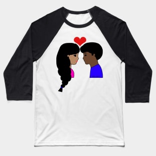 Kawaii Interracial Couple Love Cartoon Dark Black/Brown Baseball T-Shirt